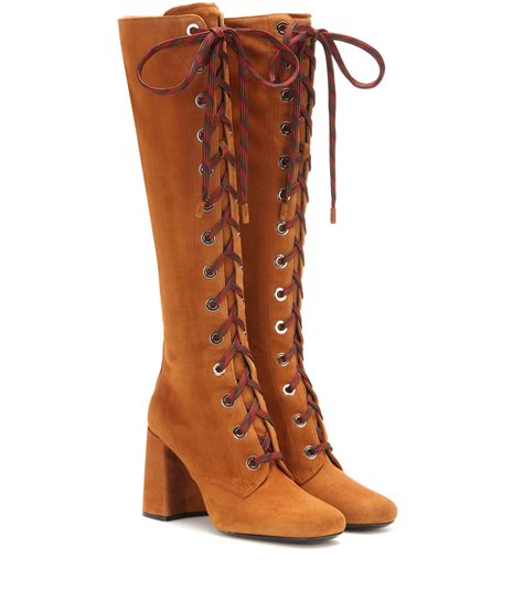 prada knee high boots suede